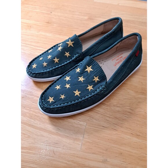 Marc Joseph Madison Leather Nubuck Loafers Big Kid Size 3.5 Green w/ Gold Stars - Picture 2 of 16